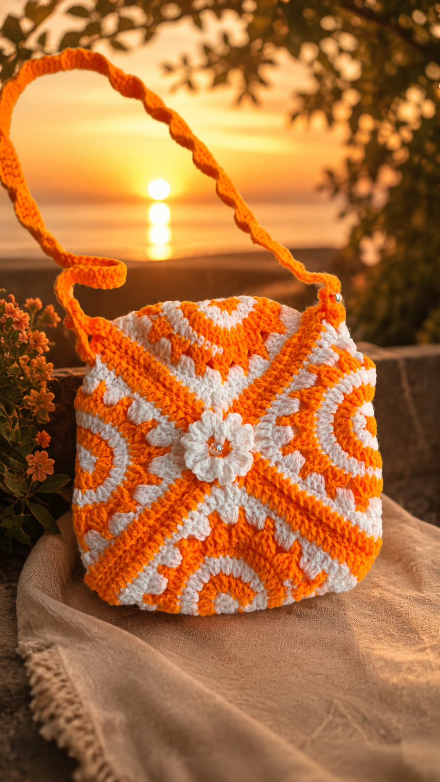 Crochet orange sling Bag