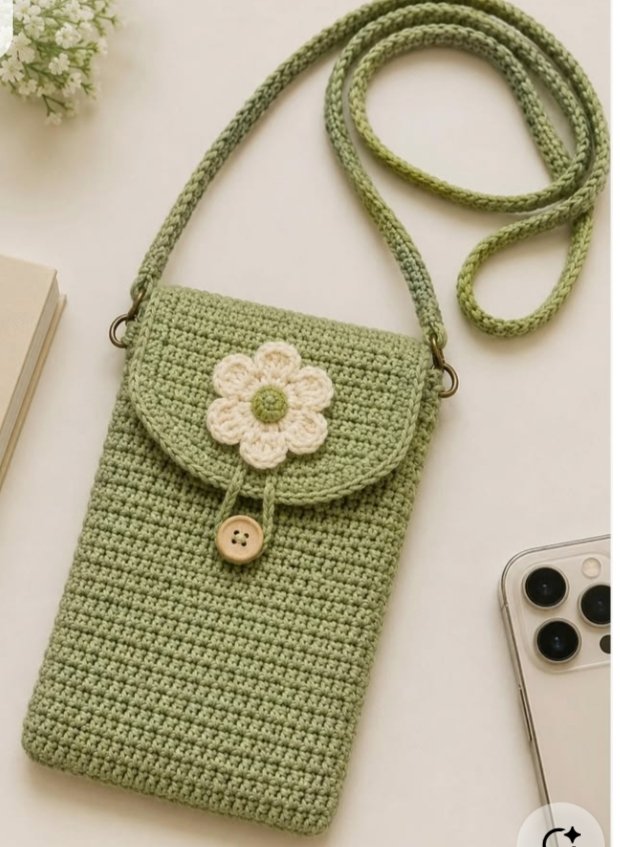 Crochet Green Daisy Sling Bag