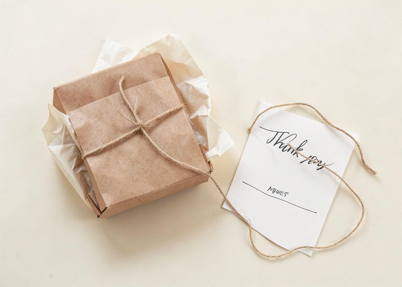 Handmade order packed in a kraft box with a thank you card